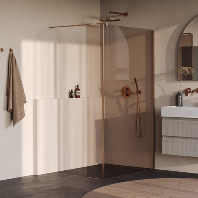 BRAUER Oblivion Inloopdouche - 120x200cm - 30 cm zijwand - glascoating - brons glas - geborsteld koper PVD