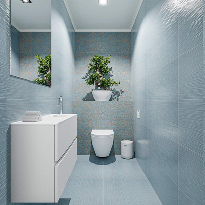 MONDIAZ ADA Meuble WC - 80x30x50cm - 1 trou de robinet - 2 tiroirs - talc mat - vasque à droite - Solid surface - Blanc