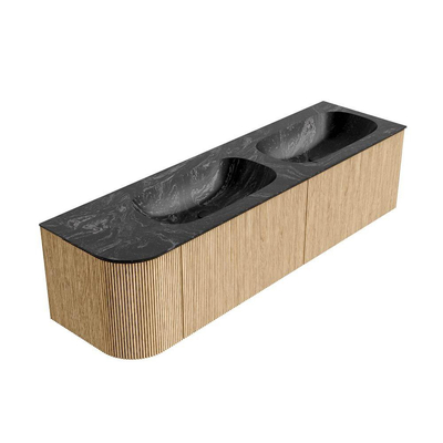 MONDIAZ KURVE-DLUX 165cm Meuble salle de bain avec module 25 G - couleur Oak - 2 tiroirs - 1 porte - vasque STOR SMALL double / droite - sans trou de robinet - couleur Lava