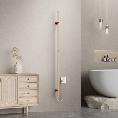 Belrad Rod staafhanddoekdroger - 150x6,3x12,7 cm - elektrisch - enkel - 60w - 2,5cm - geborsteld koper TWEEDEKANS