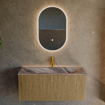 MONDIAZ KURVE-DLUX Meuble de salle de bains 100cm couleur Dusk avec 1 tiroir et 0 porte. Lavabo BIG MEDIUM Central 1 trou de robinet Sombra.