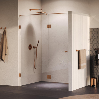 BRAUER Void Carving Nisdeur - 2-delig - 150x200cm - 70cm draaideur aan glas - glascoating - omkeerbaar - helder glas - geborsteld koper PVD