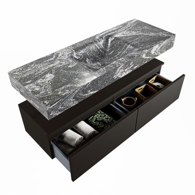 Mondiaz ALAN-DLUX Ensemble de meuble - 130cm - meuble Urban mat - 2 tiroirs - Lavabo Cloud Lava suspendu - vasque Centre - 1 trou de robinet