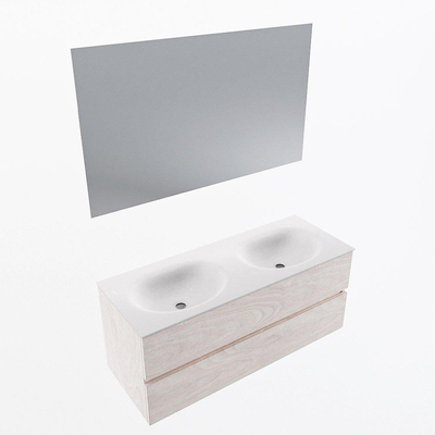 Mondiaz VICA ensemble de meuble de salle de bain - 120cm - meuble sous vasque en aggloméré - 2 tiroirs - lavabo moon double - 2 trous de robinet - couleur talc - miroir LED - version XL 60cm de haut