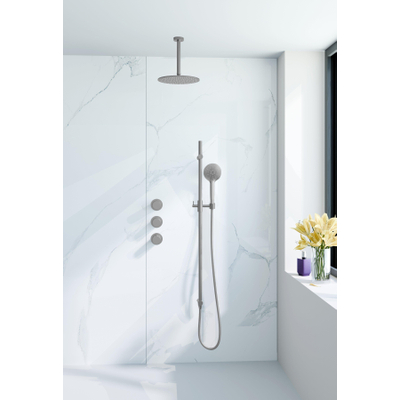 Fortifura Nebbio Ensemble de douche pluie - robinet encastré - élément encastré - barre de douche - flexible de douche lisse - douchette ronde - bras de plafond 20cm - douche de tête 30cm - inox brossé PVD