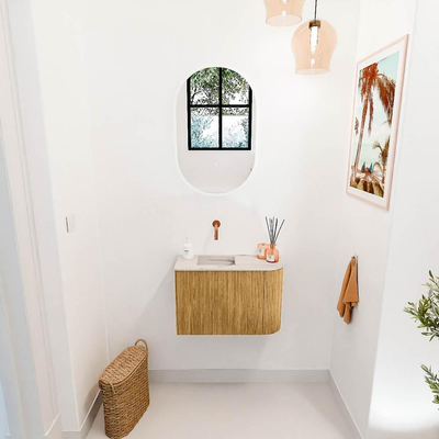 Mondiaz JOYA-DLUX 61.6cm toiletmeubel - ronding rechts kleur Oak - Wastafel FAYE positie Links Zonder kraangat kleur Nata.