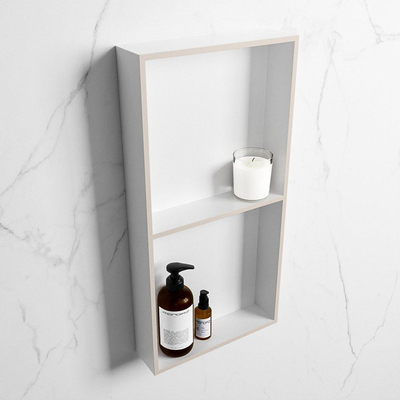 Mondiaz Easy nis 29.5x59.5x8cm voor Inbouw/opbouw 2 open vakken Solid surface Talc/Linen