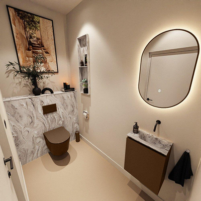 MONDIAZ TURE-DLUX 40cm toiletmeubel Rust. EDEN wastafel Glace positie rechts. Zonder kraangat.