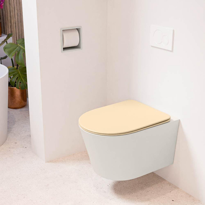 Mondiaz LAVIE hangtoilet – spoelrandloos – 36 x 53 cm – met softclose zitting – Linen (offwhite), zitting Sand (beige)