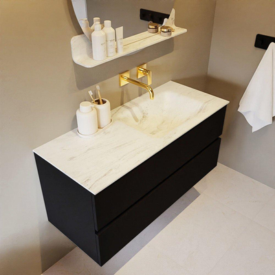 MONDIAZ VICA-DLUX Ensemble meuble de salle de bains - 110cm - meuble bas Urban - 2 tiroirs - lavabo encastré Cloud à droite - sans trous de robinet - version haute 60cm - Opalo