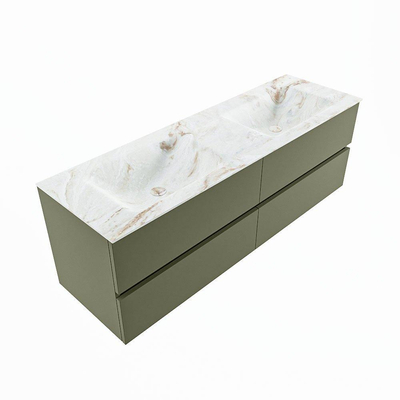 Mondiaz VICA-DLUX ensemble de meuble de salle de bain - 150cm - meuble sous-vasque armée - 4 tiroirs - lavabo encastré nuage double - sans trous de robinet - version haute de 60cm - frape