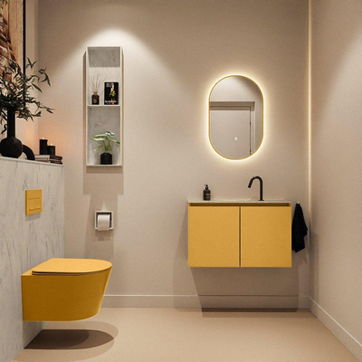 MONDIAZ TURE-DLUX Meuble WC 80 cm Ocher. EDEN lavabo Opalo position milieu. Avec 1 trou de robinet.