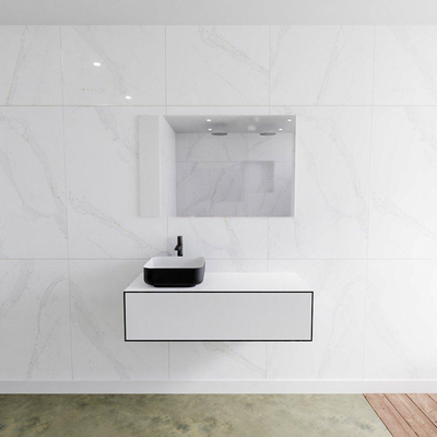 Mondiaz Lagom Meuble salle de bains 110x30.9x45cm Solid Surface Urban 1 tiroir avec lavabo BINX vasque à poser Gauche 1 trou de robinet