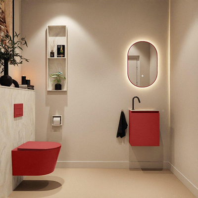 MONDIAZ TURE-DLUX Meuble toilette - 40cm - Fire - EDEN - vasque Ostra - position droite - 1 trou de robinet