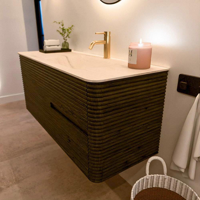 Mondiaz CIRO-DLUX Ensemble de meubles de salle de bains - 120x45x50cm - Plan vasque solid surface Meli - 1 lavabo à droite - 1 trou de robinet - 2 tiroirs - Shadow