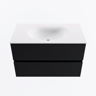 MONDIAZ VICA meuble sous lavabo 80cm Urban 2 tiroirs. Lavabo MOON central sans trou de robinet, couleur Talc.