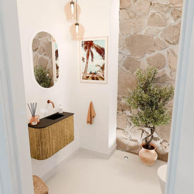 Mondiaz JOYA 61.6cm meuble de toilette - arrondi gauche couleur Oak - Vasque FAYE position Droite Sans trou de robinet couleur Urban