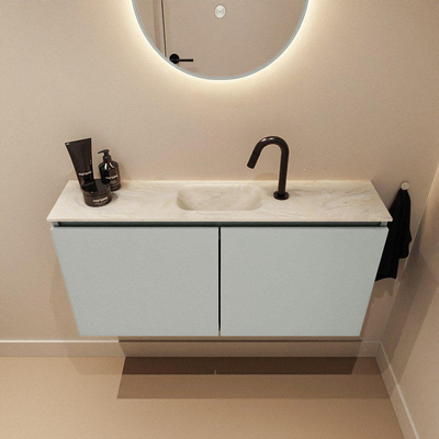 MONDIAZ TURE-DLUX Meuble toilette - 100cm - Greey - EDEN - vasque Ostra - position centrale - 1 trou de robinet