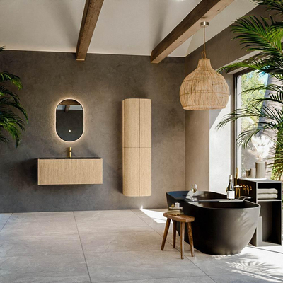 MONDIAZ KURVE-DLUX Meuble de salle de bains 100 cm couleur Oak avec 1 tiroir. Lavabo BIG MEDIUM central 1 trou de robinet couleur Lava.