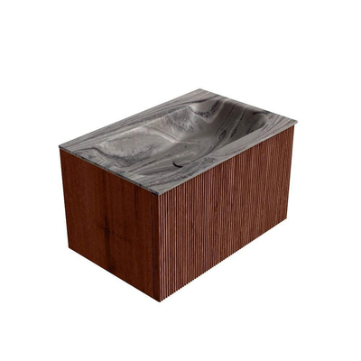 MONDIAZ KURVE-DLUX Meuble de salle de bains 70 cm couleur Ruby avec 1 tiroir et 0 porte. Lavabo BIG SMALL Central sans trou de robinet Sombra.