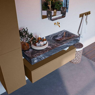 Mondiaz ALAN-DLUX Ensemble de meuble - 120cm - meuble Oro mat - 1 tiroir - Lavabo Cloud Lava suspendu - vasque Droite - 0 trous de robinet