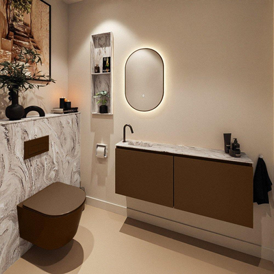 MONDIAZ TURE-DLUX 120cm toiletmeubel Rust. EDEN wastafel Glace positie links. Met 1 kraangat.