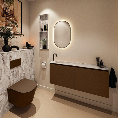 MONDIAZ TURE-DLUX Meuble de toilettes 120cm Rust. EDEN lavabo Glace position gauche. Avec 1 trou de robinet.