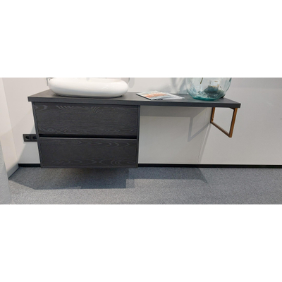 BRAUER Adore wastafelonderkast 80x46x55cm 2 softclose lades Timber Black MET Ocean Medium topblad 160x46x4cm Timber Black Topbladbeugel Koper SHOWROOMMODEL