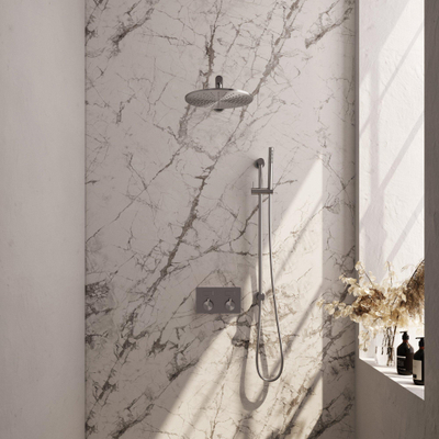 BRAUER Brushed Edition Douche de pluie encastrée thermostatique - boutons poussoirs - SET 62 - douche de tête 30cm - bras mural droit - douchette à main barre - flexible de douche - barre de douche intégrée - inox brossé PVD