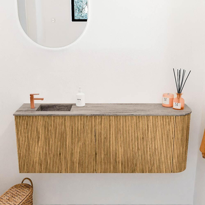 Mondiaz JOYA-DLUX 111.6cm toiletmeubel - ronding rechts kleur Oak - Wastafel FAYE positie Links 1 kraangat kleur Oza.