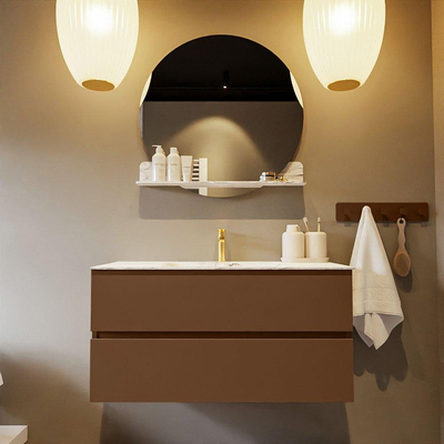 Mondiaz VICA-DLUX Ensemble de meuble de salle de bain - 100cm - meuble sous-vasque reposant - 2 tiroirs - lavabo encastré cloud milieu - 1 trou de robinet - miroir modèle spot - version XL 60cm haut - glace