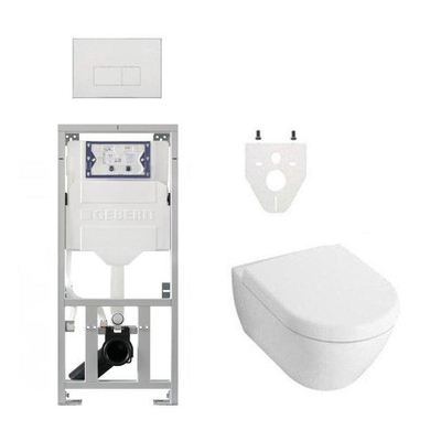Villeroy & Boch Subway 2.0 DirectFlush Pack WC avec abattant softclose Saniclass, bâti-support Geberit et plaque de commande QeramiQ avec boutons rectangulaires blanc