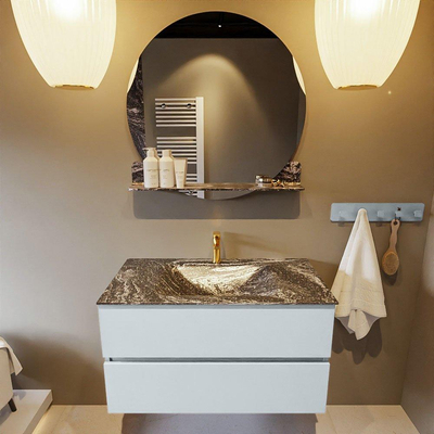 Mondiaz VICA-DLUX Ensemble de meuble de salle de bain - 90cm - meuble sous-vasque argile - 2 tiroirs - lavabo encastré nuage milieu - 1 trou de robinet - version haute 60cm - lave