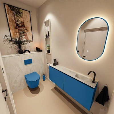MONDIAZ TURE-DLUX Meuble de toilettes 120 cm Jeans. Lavabo EDEN Ostra position à droite. Avec 1 trou de robinet.