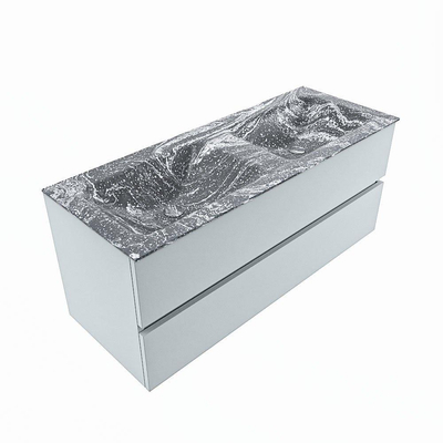 Mondiaz VICA-DLUX Ensemble de meuble de salle de bain - 120cm - meuble sous-vasque argile - 2 tiroirs - lavabo encastrée nuage double - sans trous de robinet - version haute 60cm - lave