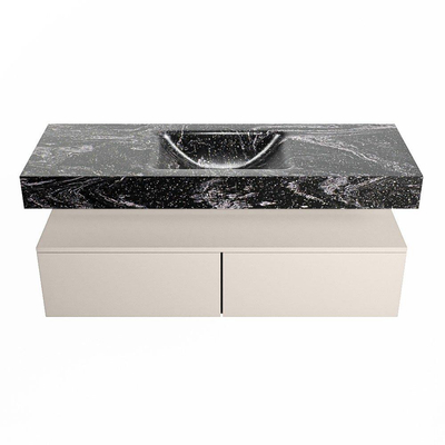 Mondiaz ALAN-DLUX Ensemble de meuble - 130cm - meuble Linen mat - 2 tiroirs - Lavabo Cloud Lava suspendu - vasque Centre - 1 trou de robinet