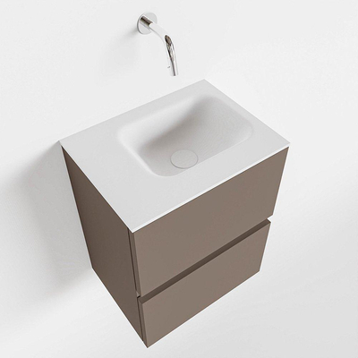MONDIAZ ADA Toiletmeubel - 40x30x50cm - 0 kraangaten - 2 lades - smoke mat - wasbak links - Solid surface - Wit