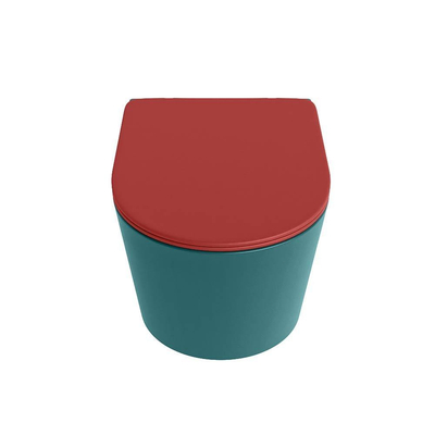 Mondiaz LAVIE hangtoilet – spoelrandloos – 36 x 53 cm – met softclose zitting – Smag (groen), zitting Fire (rood)