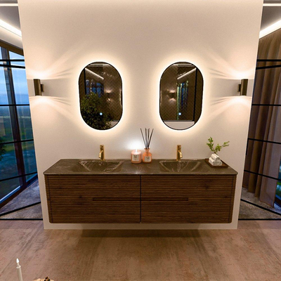 Mondiaz CIRO-DLUX Badkamermeubelset - 180x45x50cm - Solid surface wastafel Lava - 2 wasbak Dubbel - 2 kraangaten - 4 lades - Dusk