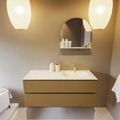 Mondiaz VICA-DLUX ensemble de meuble de salle de bain - 120cm - meuble sous-vasque oro - 2 tiroirs - lavabo encastré cloud droite - 1 trou de robinet - version haute de 60cm - opalo