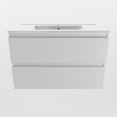 Mondiaz AIVY Ensemble de meuble - 80x45x50cm - 1 trou de robinet - 1 vasqueTalc céramique - Centre - 2 tiroirs - avec miroir - MDF Talc