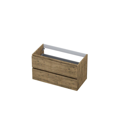 INK Wastafelonderkast - 90x45x52cm - 2 lades - greeploos - met houten keerlijst - MFC - Naturel eiken