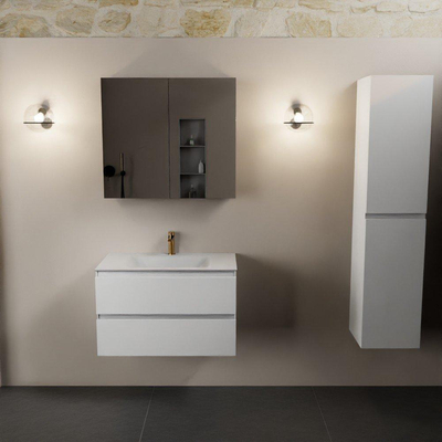 Mondiaz AIVY Ensemble de meuble - 80x45x50cm - 1 trou de robinet - 1 vasque Urban Solid surface - Centre - 2 tiroirs - avec armoire de toilette - MDF Talc
