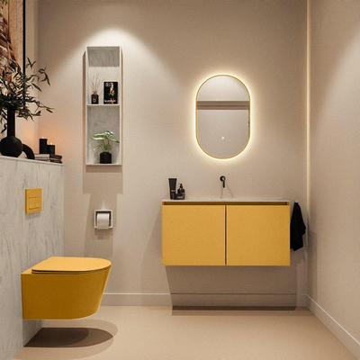 MONDIAZ TURE-DLUX Meuble toilette - 100cm - Ocher - EDEN - vasque Opalo - position centrale - sans trou de robinet