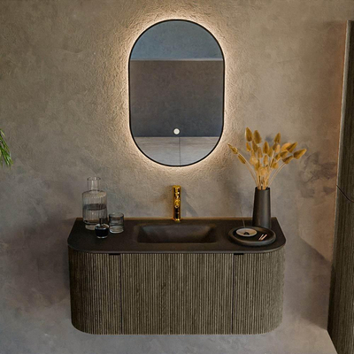 Mondiaz KURVE Badkamermeubelset - 100x46x40cm - 1 lade - 2 deuren - wastafel solid surface - midden - 1 kraangat - Shadow