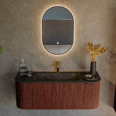 Mondiaz KURVE Ensemble de meuble de salle de bains - 120x46x40cm - 1 tiroir - 2 portes - lavabo solid surface - au centre - 1 trou de robinet - Ruby