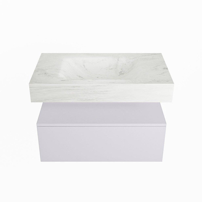 Mondiaz ALAN-DLUX Ensemble de meuble - 80cm - meuble Cale mat - 1 tiroir - Lavabo Cloud Opalo suspendu - vasque Centre - 1 trou de robinet