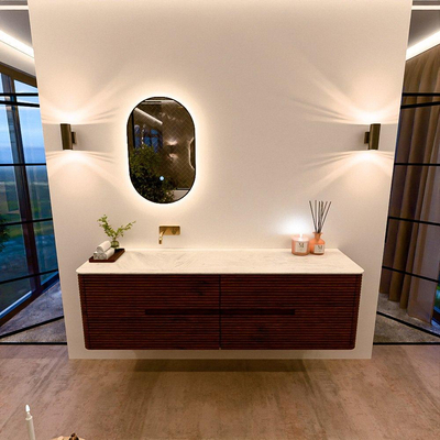 Mondiaz CIRO-DLUX Badkamermeubelset - 170x45x50cm - Solid surface wastafel Opalo - 1 wasbak Links - zonder kraangaten - 4 lades - Ruby