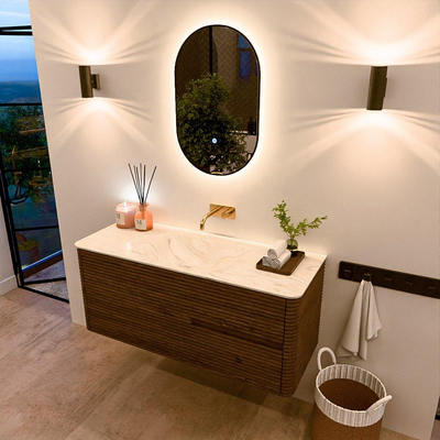 Mondiaz CIRO-DLUX Meuble de salle de bains - 120x45x50cm - Plan-vasque en solid surface Ostra - 1 vasque Centrale - sans trous de robinetterie - 2 tiroirs - Dusk