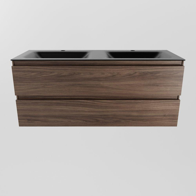 Mondiaz Aivy badmeubelset - 120x45x50cm - 2 kraangaten - 2 wasbakken urban Solid surface - Links en rechts - 2 lades - Met spiegel - Melamine Mocha